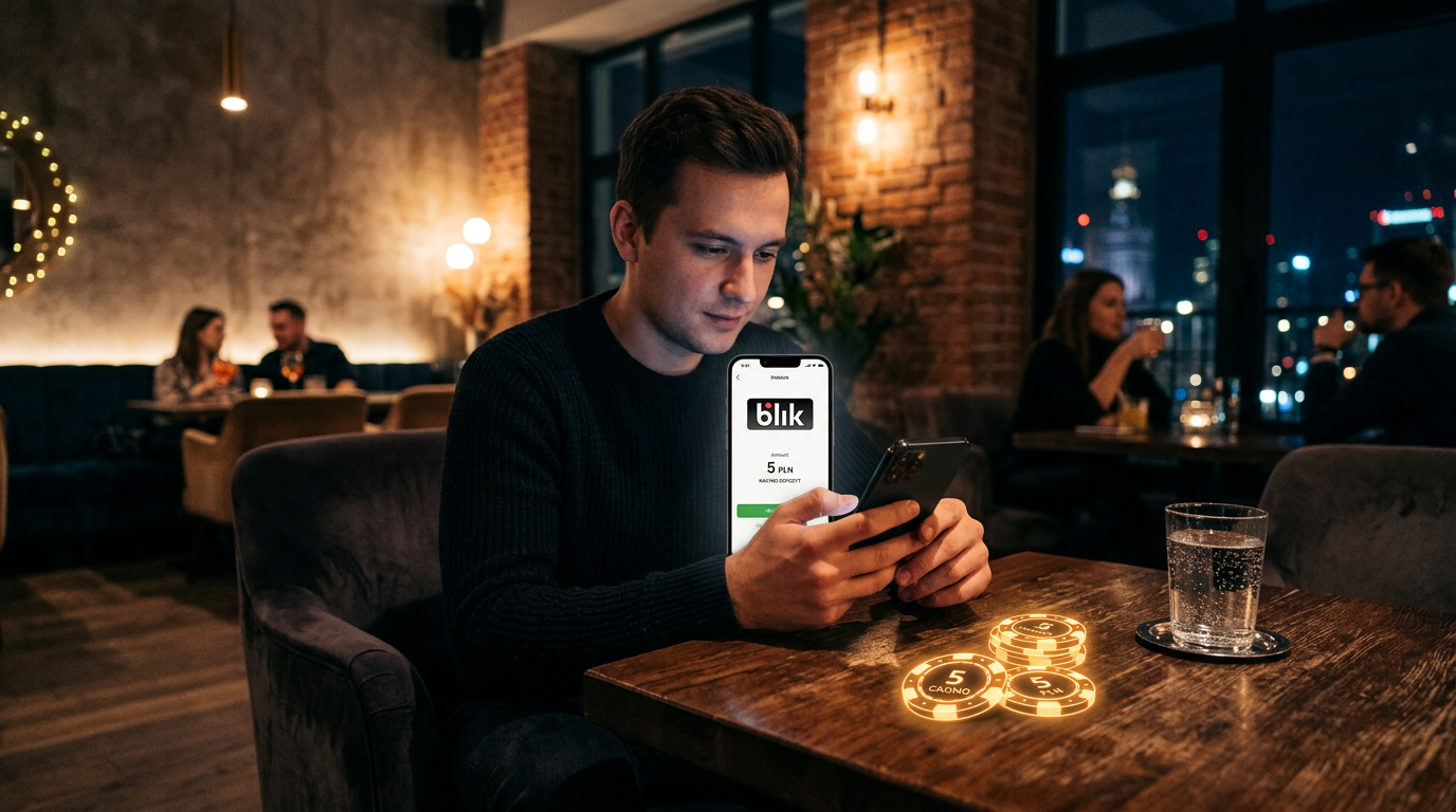 Osoba dokonująca płatności BLIK w kasynie online na smartfonie.